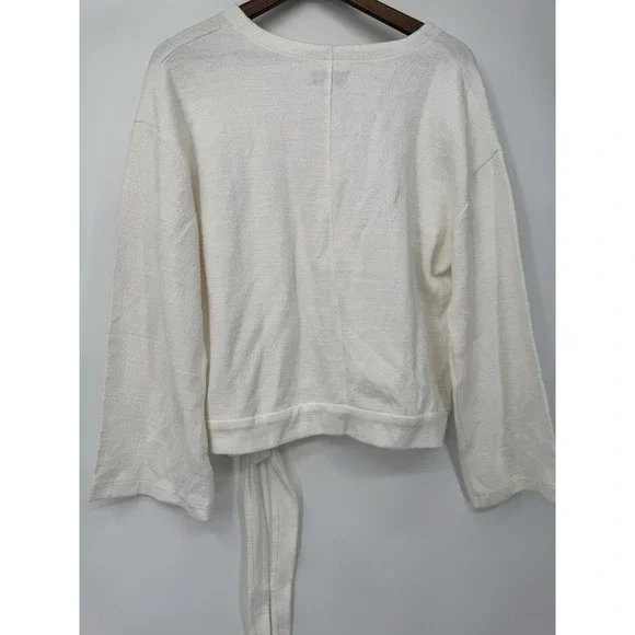 NWT White Wrap Sweater Top Tie Waist Long Sleeve Cozy Neutral Clean Girl Cottage - Picture 11 of 12